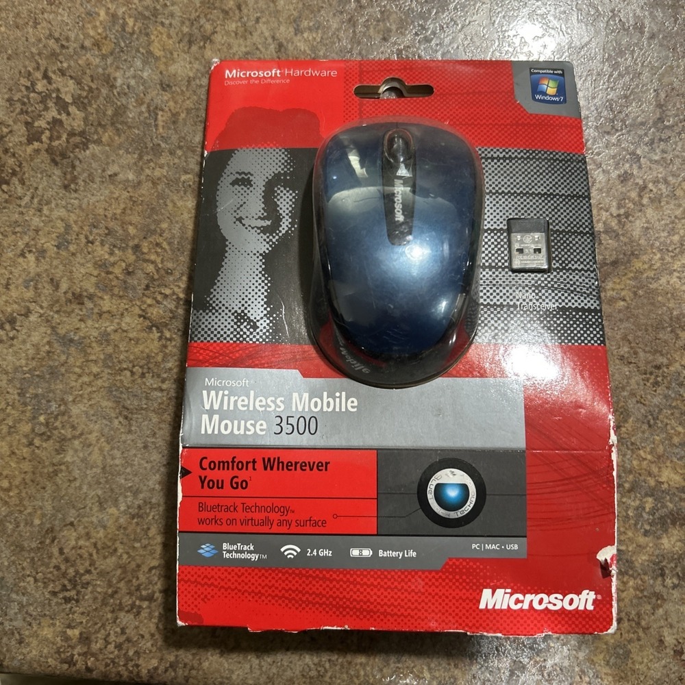 Microsoft Wireless Mobile Mouse 3500 Blue BlueTrack Nano Transceiver GMF-00014